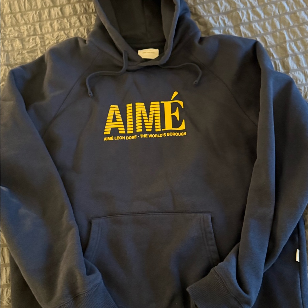 Aime Leon Dore Navy Hoodie with Yellow Logo